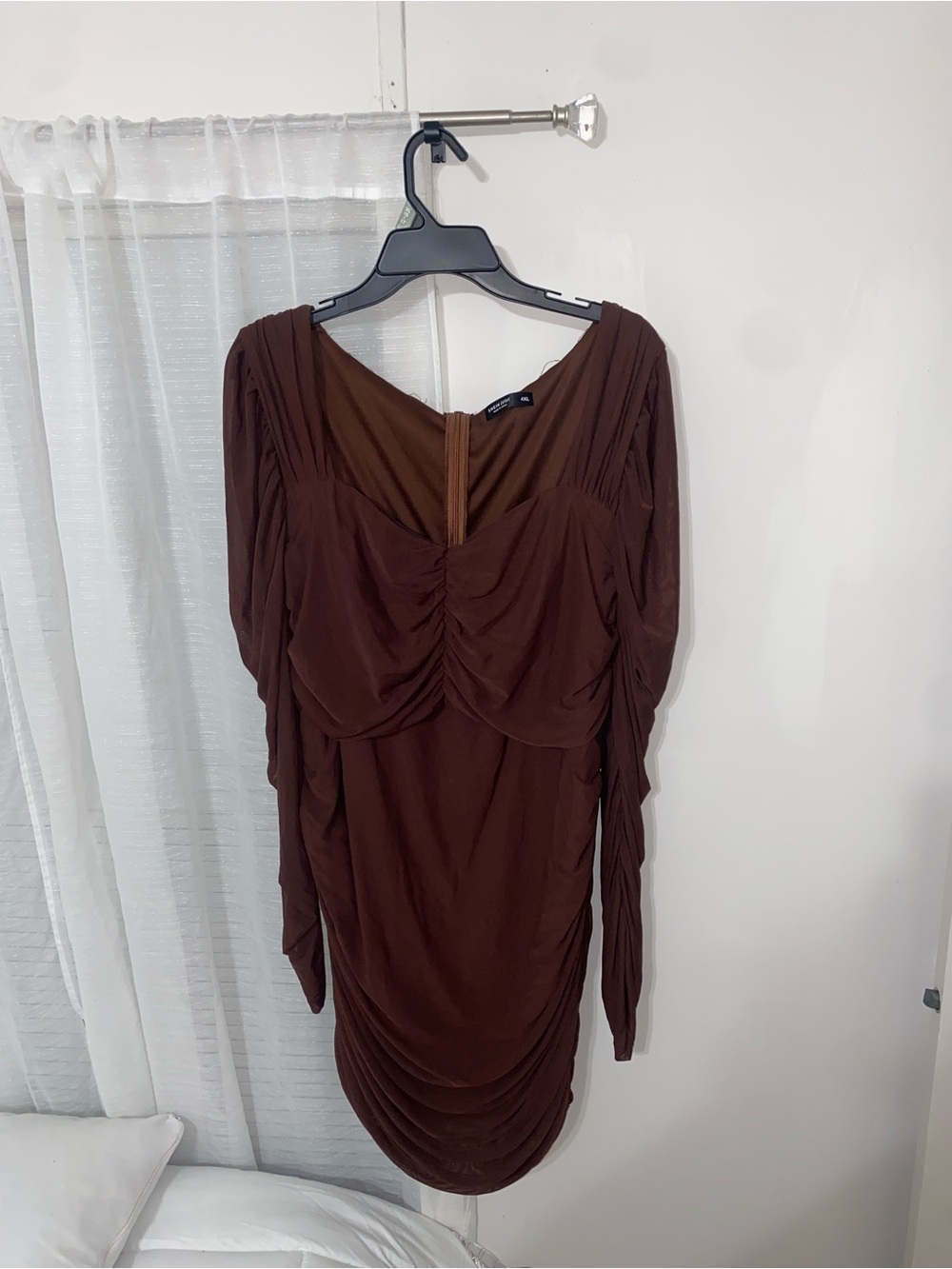 Brown Long-Sleeve Ruched Bodycon Dress